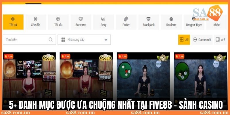 Game Five88: Nền tảng cá cược được yêu thích nhất 2025 4 Hàng 1000 game ở hơn 5 danh mục nổi bật tại thương hiệu Five88 - Casino