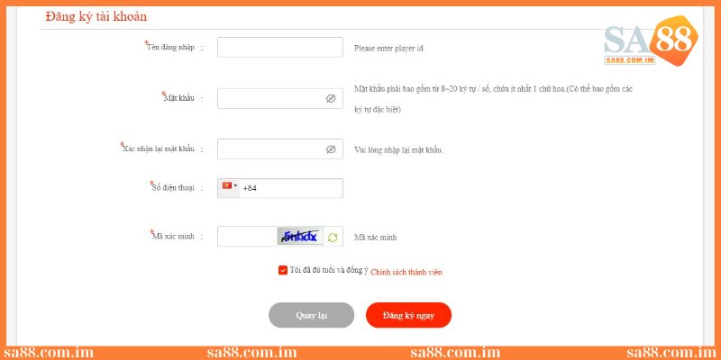 Hướng dẫn cách đăng ký SA88 nhanh chóng, mới nhất năm 2025 2 Nhập thông tin chuẩn xác lên biểu mẫu đăng ký tại SA88